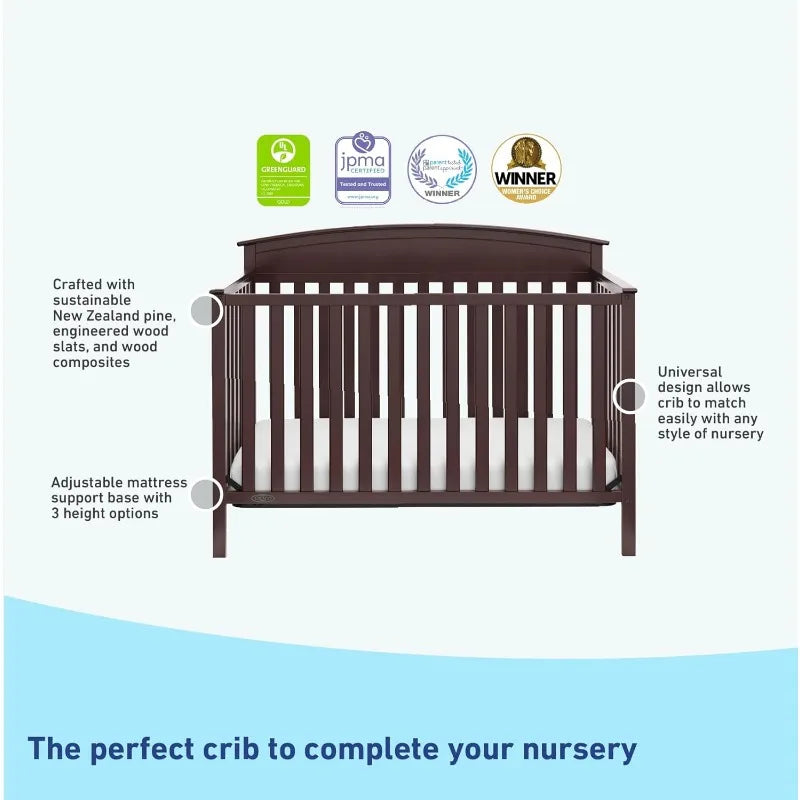 Benton 5-in-1 Convertible Crib – GREENGUARD Gold Certified,Converts from Baby Crib to Toddler Bed,Daybed and Full-Size Bed