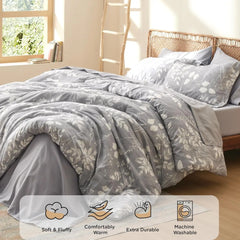 Bedsure Comforter Set - 7 Pieces Floral Bedding Sets with Reversible Botanical Flowers Comforter, Sheets, Pillowcases & Shams