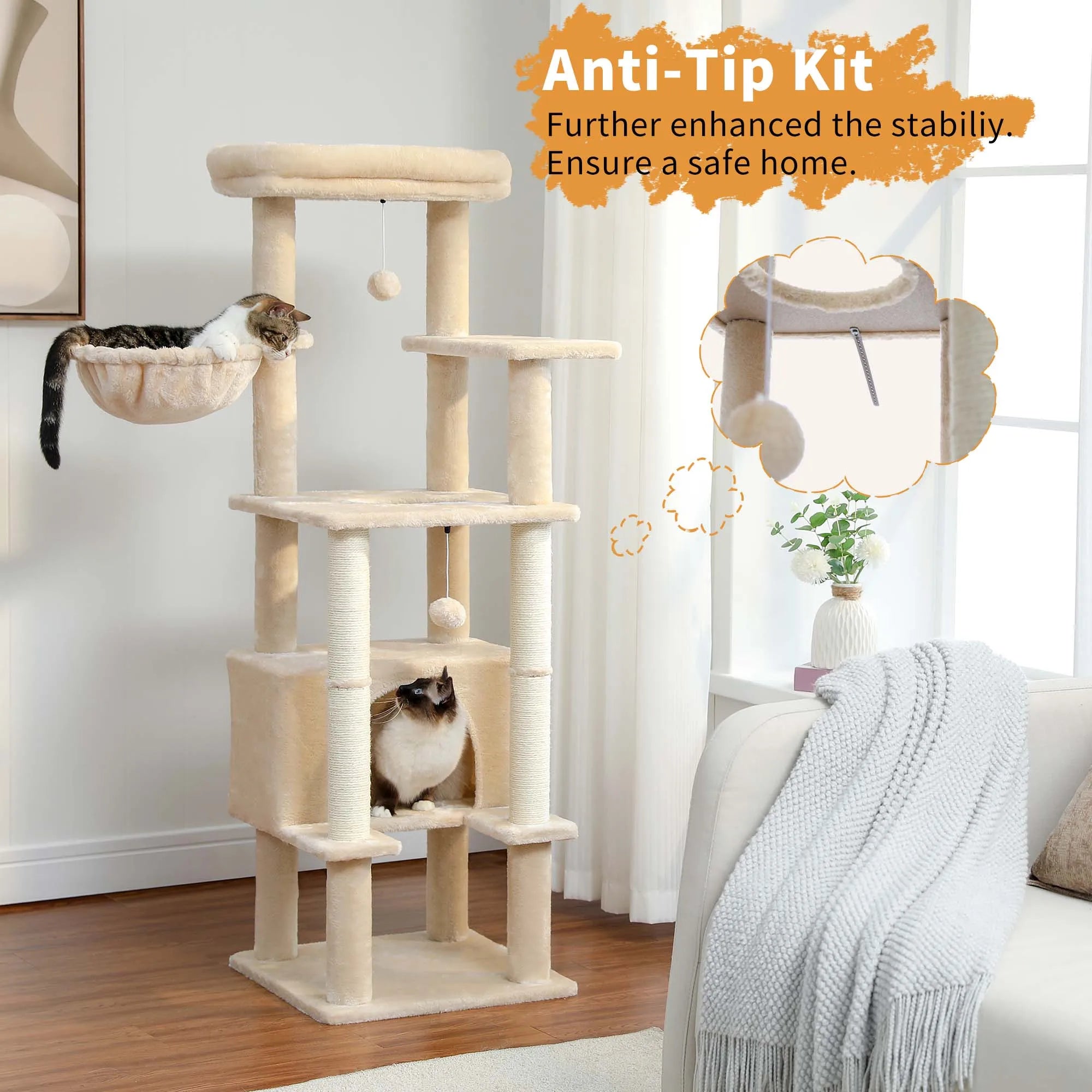 Multi-Level Cat Tree with Condo Scratching Posts Large Cat Tower with Hammock Cat Accessories Kitty Cat Toys Cat Pet Supplies