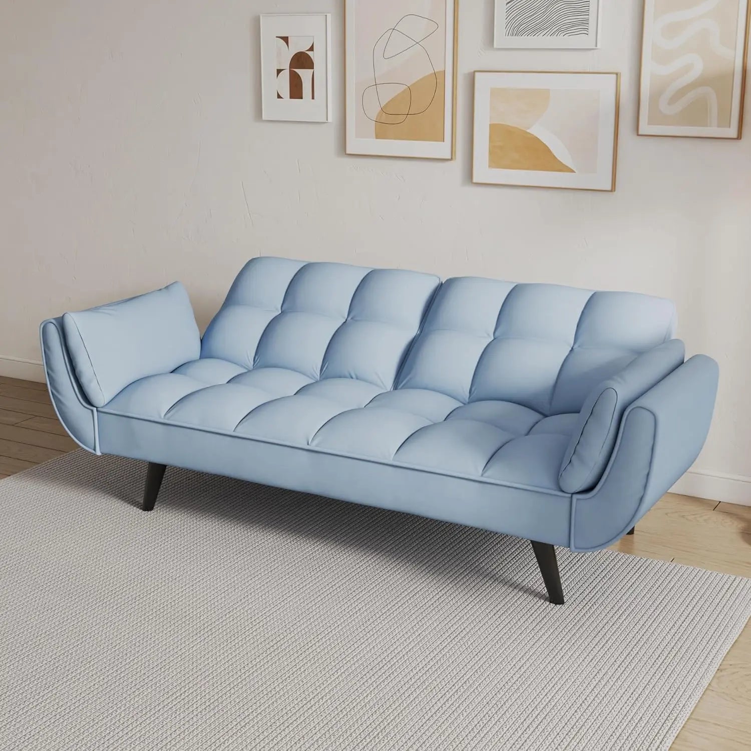 57" Futon Sofa Bed-Full Size Love Seat Couches with Adjustable Backrests, Small Loveseat Sleeper for Small Spaces