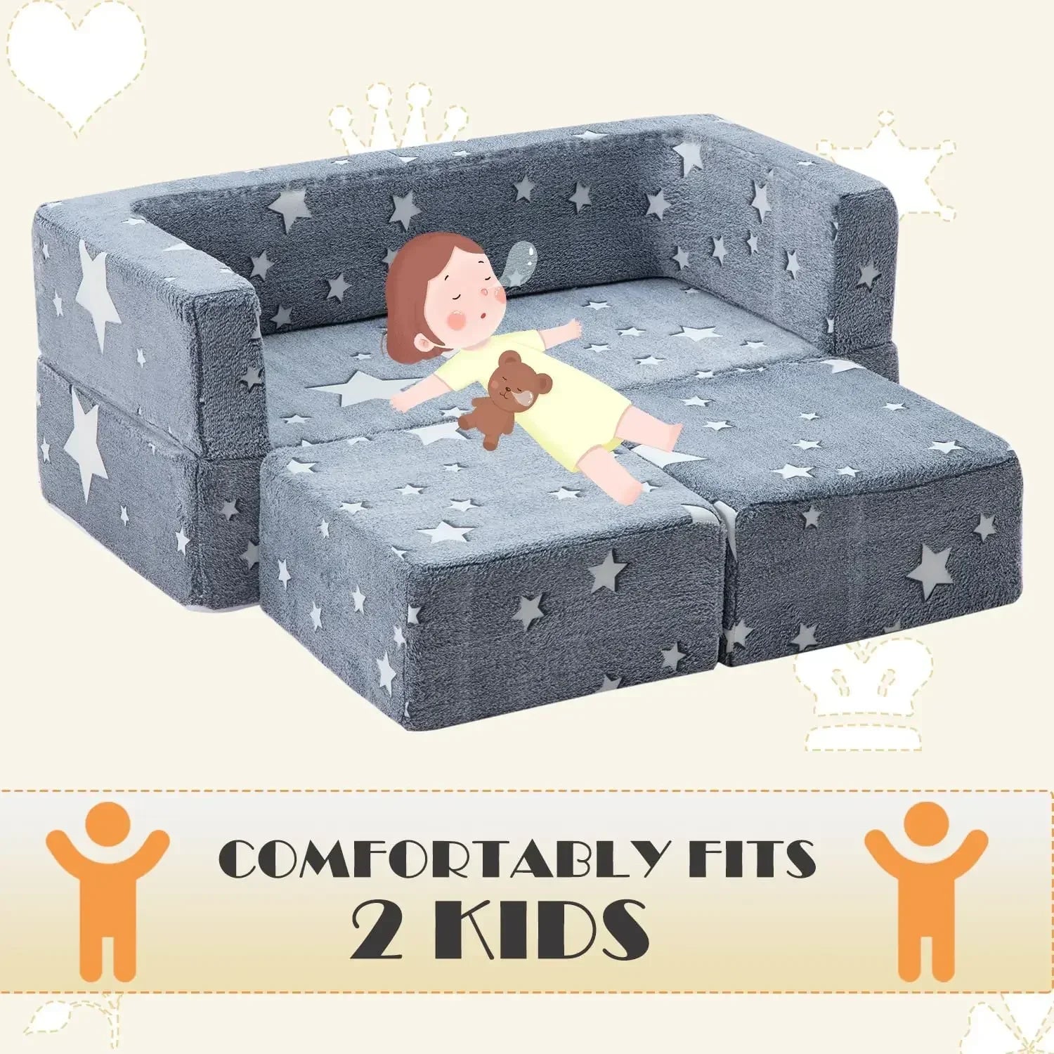 Play Couch 3-in-1 Modular Toddler Couch Baby Couch Foam Armchair for Boys & Girls Children Convertible Sofa to Lounger Fold Out