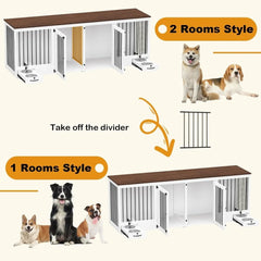 Dog Crate, Heavy Duty Kennel with Pet Bowl Drawers & Divider, Indoor Furniture Style Pet Kennel for Large Medium Dogs, Dog Crate