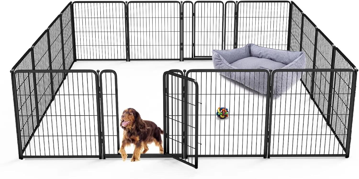 Dog Playpen Designed for Indoor Use, 40" Height for Large Dogs, Black Patented, Heavy Duty Metal Portable Dog Pens Fences