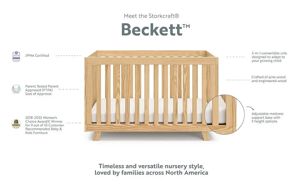 3-in-1 Convertible Crib (Natural) – Converts from Baby Crib to Toddler Bed and Daybed, Fits Standard Full-Siz