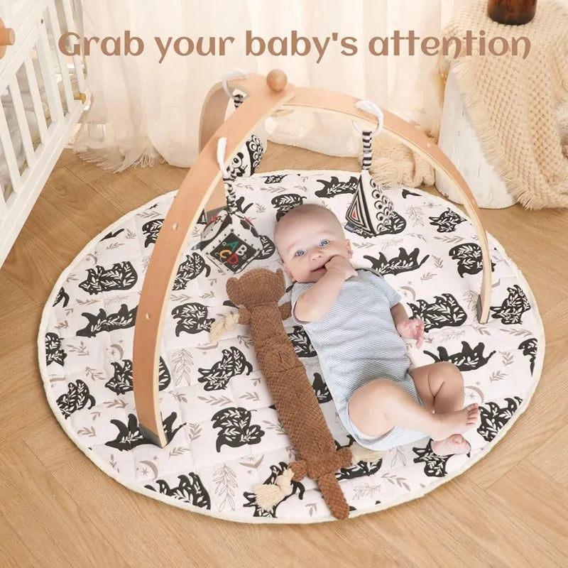 Baby Wooden Gym Frame Rocket Model Newborn Play Gym Activity Celestial Hanging Pendant Rattle For Baby Education Montessori Toys