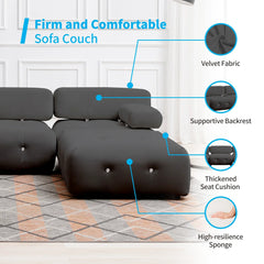 HORGAEO Modular Sectional Sofa with Reversible Chaise, Velvet L Shaped Cloud Couch with Reversible Ottoman