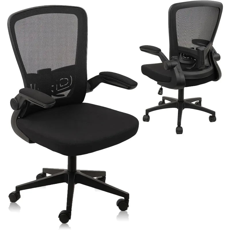 Desk Chairs with Wheels, Ergonomic Mesh Office Chair Adjustable Height and Swivel Lumbar Support  Chair with Flip Up Armrests