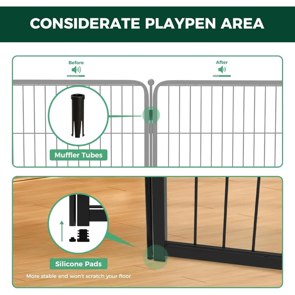 Dog Playpen Designed for Indoor Use, 40" Height for Large Dogs, Black Patented, Heavy Duty Metal Portable Dog Pens Fences