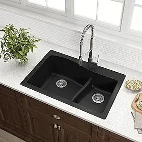 Kraus Quarza Kitchen Sink | 33-Inch 60/40 Bowls | Black Granite | KGD-442 model