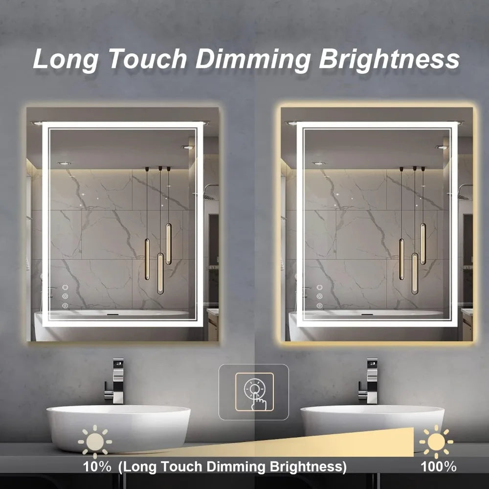 40x24 LED Mirror Bathroom Lights, Frameless Over Sink, Bedroom Vanity Mirror Frontlit and Backlit, Dimmable Smart Mirror Wall