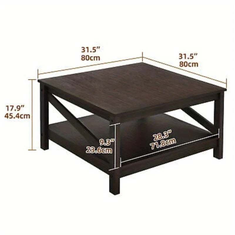 31.5" Modern Square Wood Coffee Table With Open Storage Shelf For Living Room