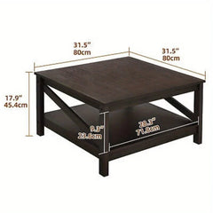 31.5" Modern Square Wood Coffee Table With Open Storage Shelf For Living Room