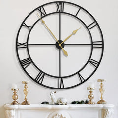 40 Inch Extra Large Modern Wall Clock Oversize Rustic Round Nearly Silent Non Ticking Battery Operated Black Metal Roman Numeral