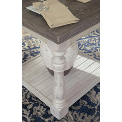 Havalance Farmhouse Square End Table with Floor Shelf, Vintage Gray & White with Weathered Finish