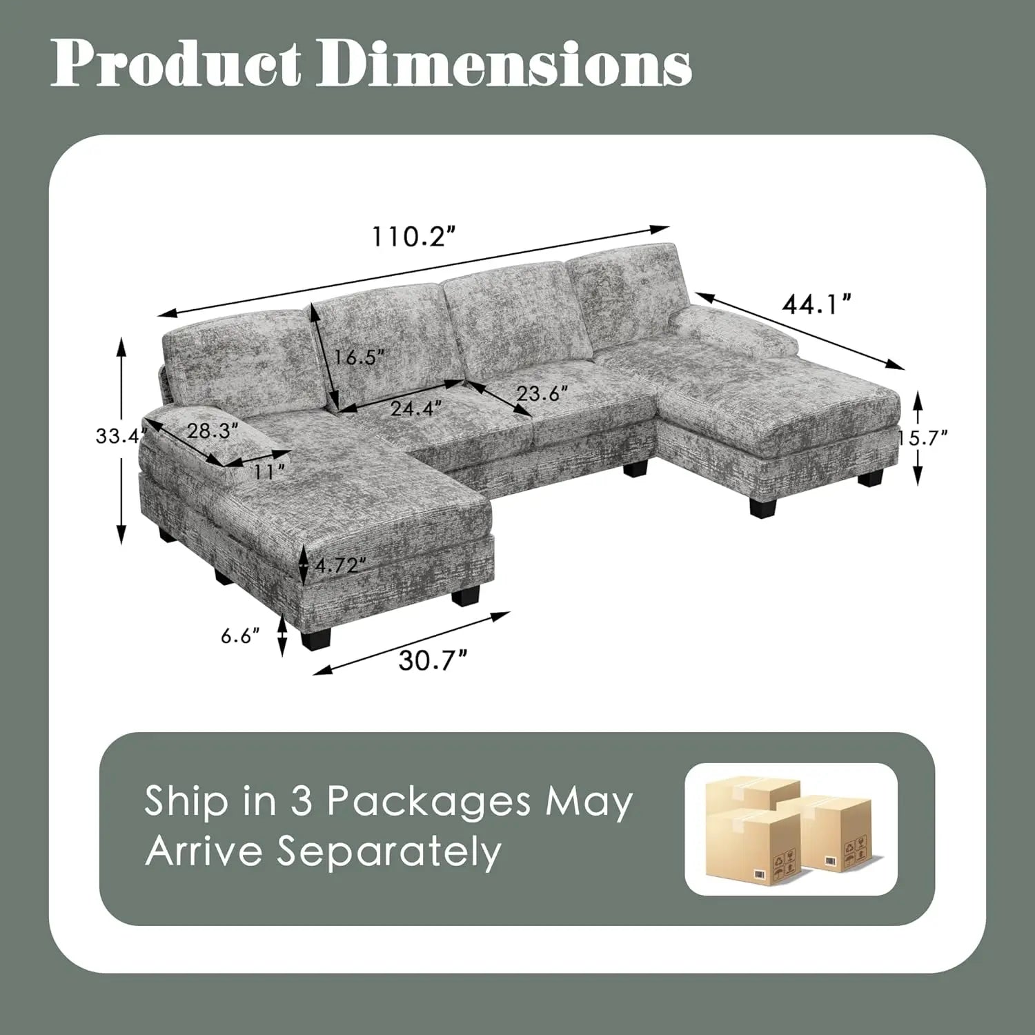 Convertible Sectional Sofa Couch, 4 Seat Sofa Set for Living Room U-Shaped Modern Fabric Modular Sofa Sleeper