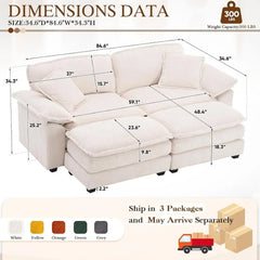 84.6" Sectional Sofa Couch for Living Room,Modern Upholstered Corduroy L Shaped Couch with Chaise,Comfy Deep Seat Loveseat Sofa