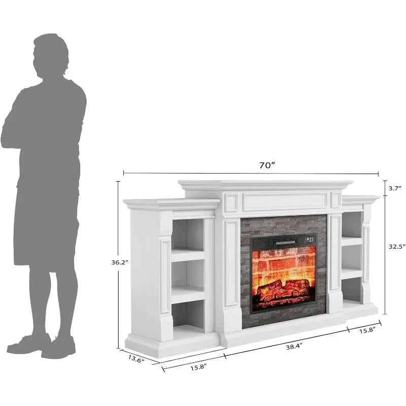 70" Electric Fireplace with Mantel, Fireplace TV Stand for TVs Up to 80 Inch, Farmhouse Entertainment Center with Storage