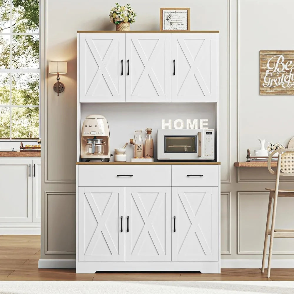 71"Pantry Cabinet with Charging Station,Tall Kitchen Pantry Storage Cabinet with Microwave Stand,Farmhouse Kitchen Hutch Cabinet