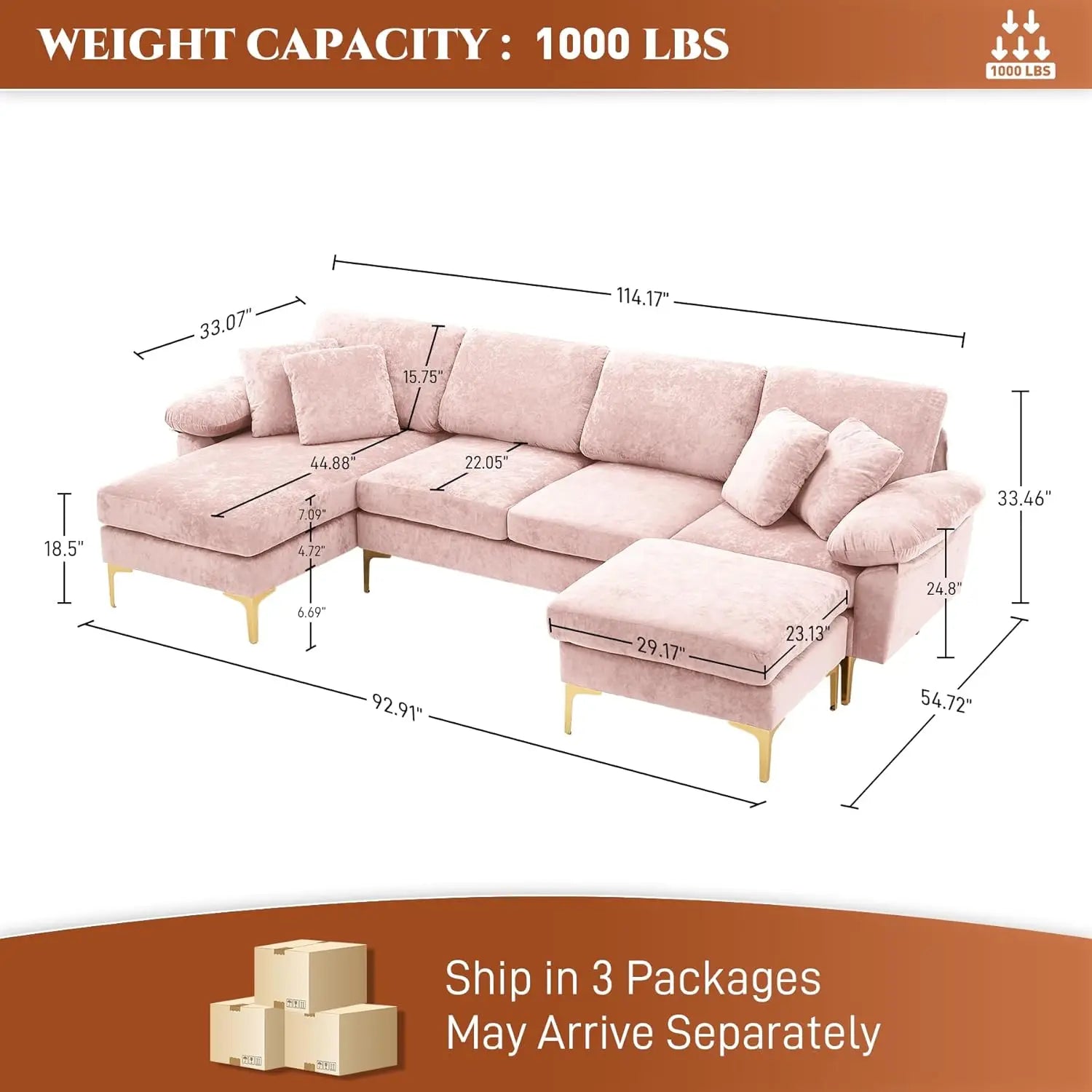 U-Shaped Sectional Sofa Couch, 4 Seat Sofa Set for Living Room, Convertible L-Shaped Velvet Couch Set with Chaise Lounge