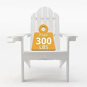 BONA Adirondack Chairs Set of 2, White Poly Adirondack Chairs with Cup Holder, 300LBS Modern Adirondack Chair Weather Resistant,