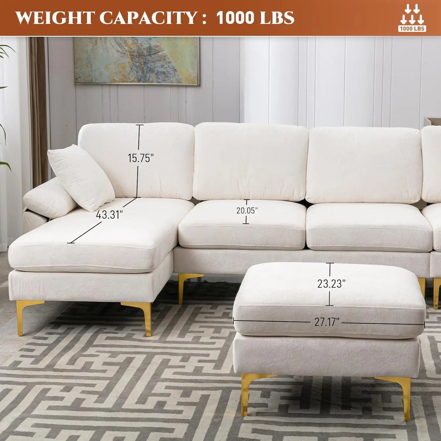 U-Shaped Sectional Sofa Couch, 4 Seat Sofa Set for Living Room, Convertible L-Shaped Velvet Couch Set with Chaise Lounge