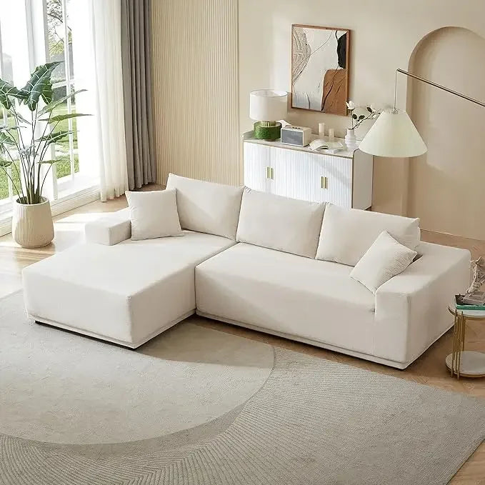 Minimalist Interior Sofa, Upholstered L Shape Cloud Couch, Chenille Modular Sofa Couch with Pillows for Living Room Apartment