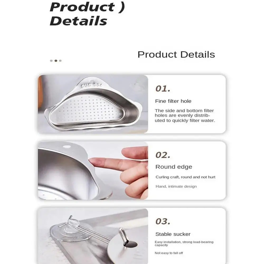 Kitchen Drainer Basket Self-Draining Strainer Basket Stainless Steel Triangular Colander Basket Kitchen Supplies Rustproof