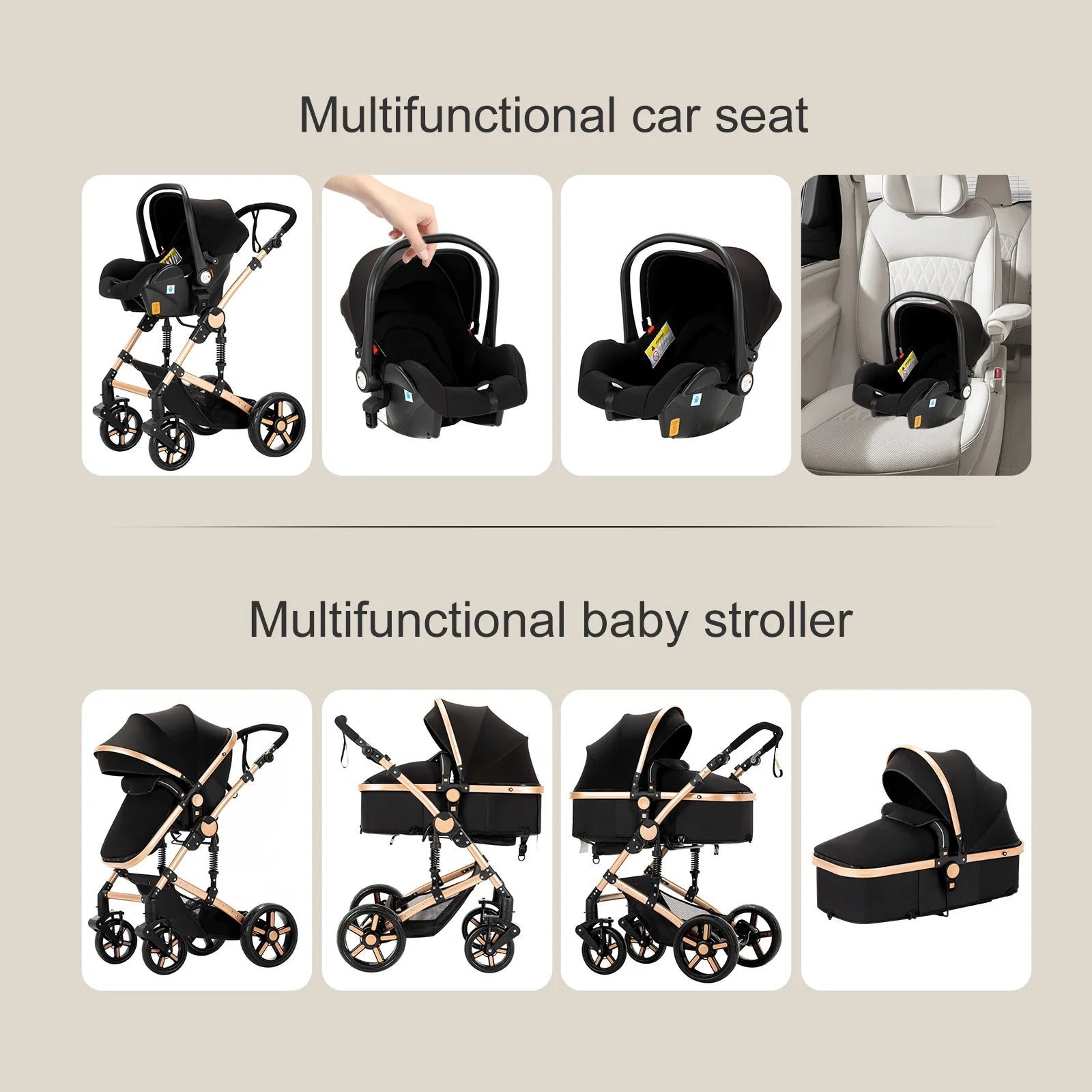 High quality newborn Lightweight  Baby Stroller  Folding Cart  Comfort Baby Stroller 3 in 1 Child Safety Seat With ISOfix