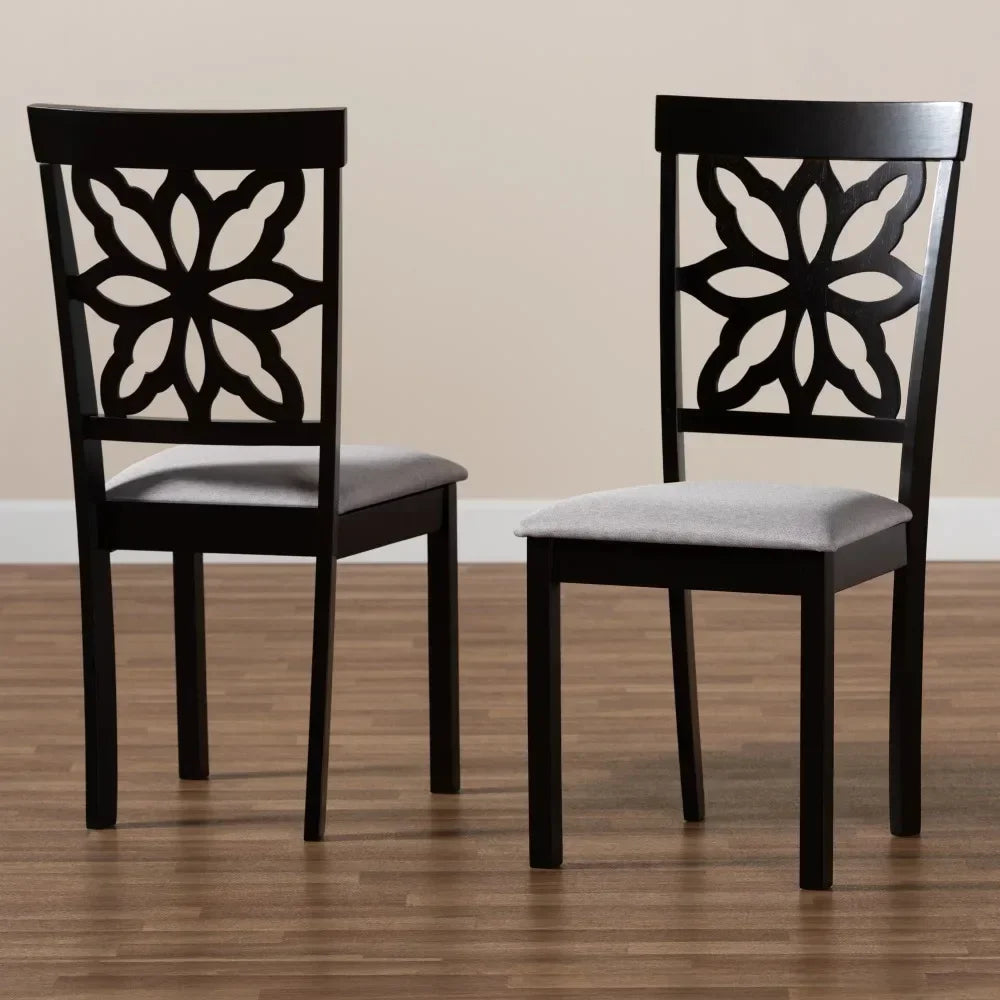 Dining Chairs Samwell Modern and Contemporary Grey Fabric Upholstered and Dark Brown Finished Wood 2-Piece Dining Chair Set