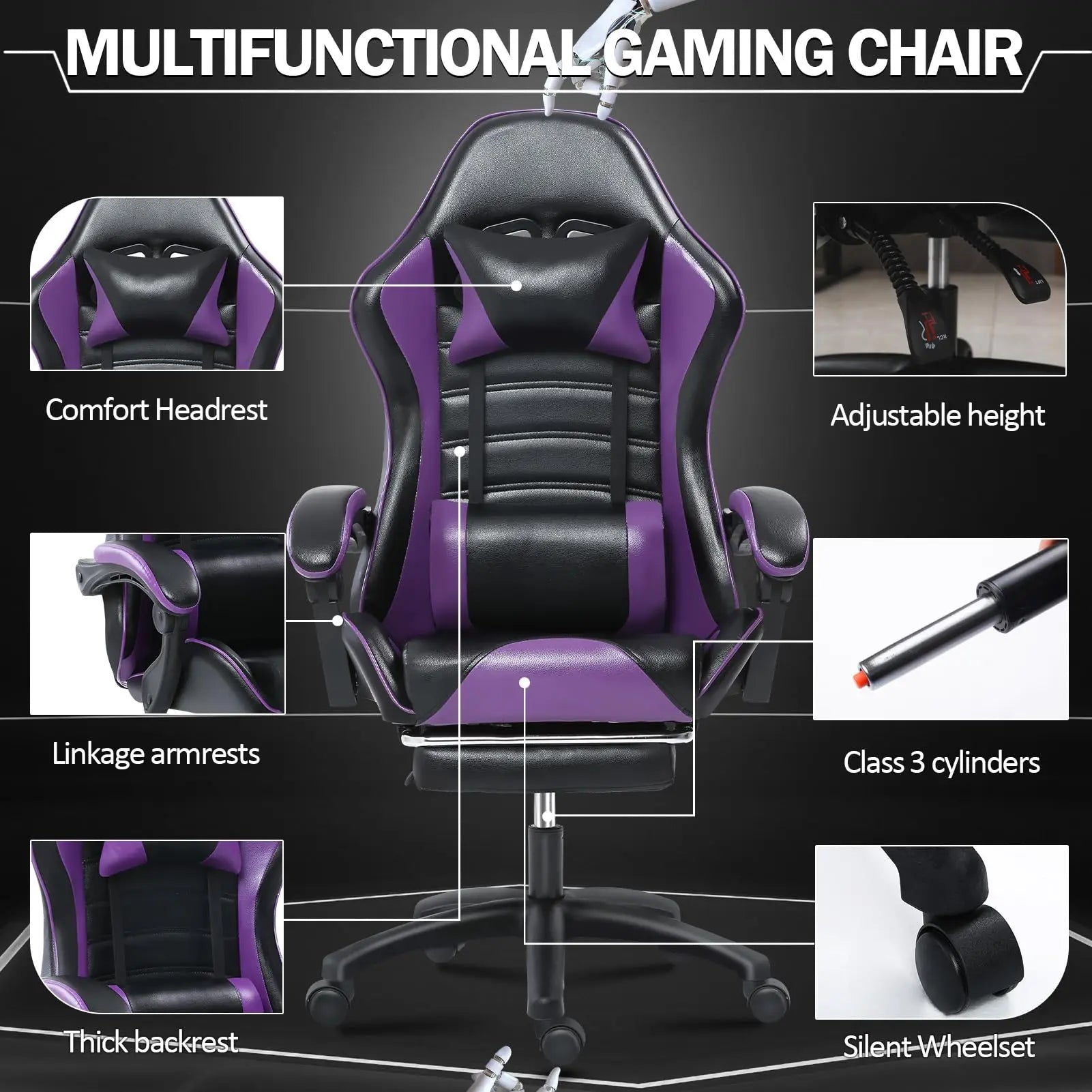 Ergonomic Gaming Chair with Footrest, PU Leather Video Game Chairs for Adults, Reclining Gamer Chair Office Chair