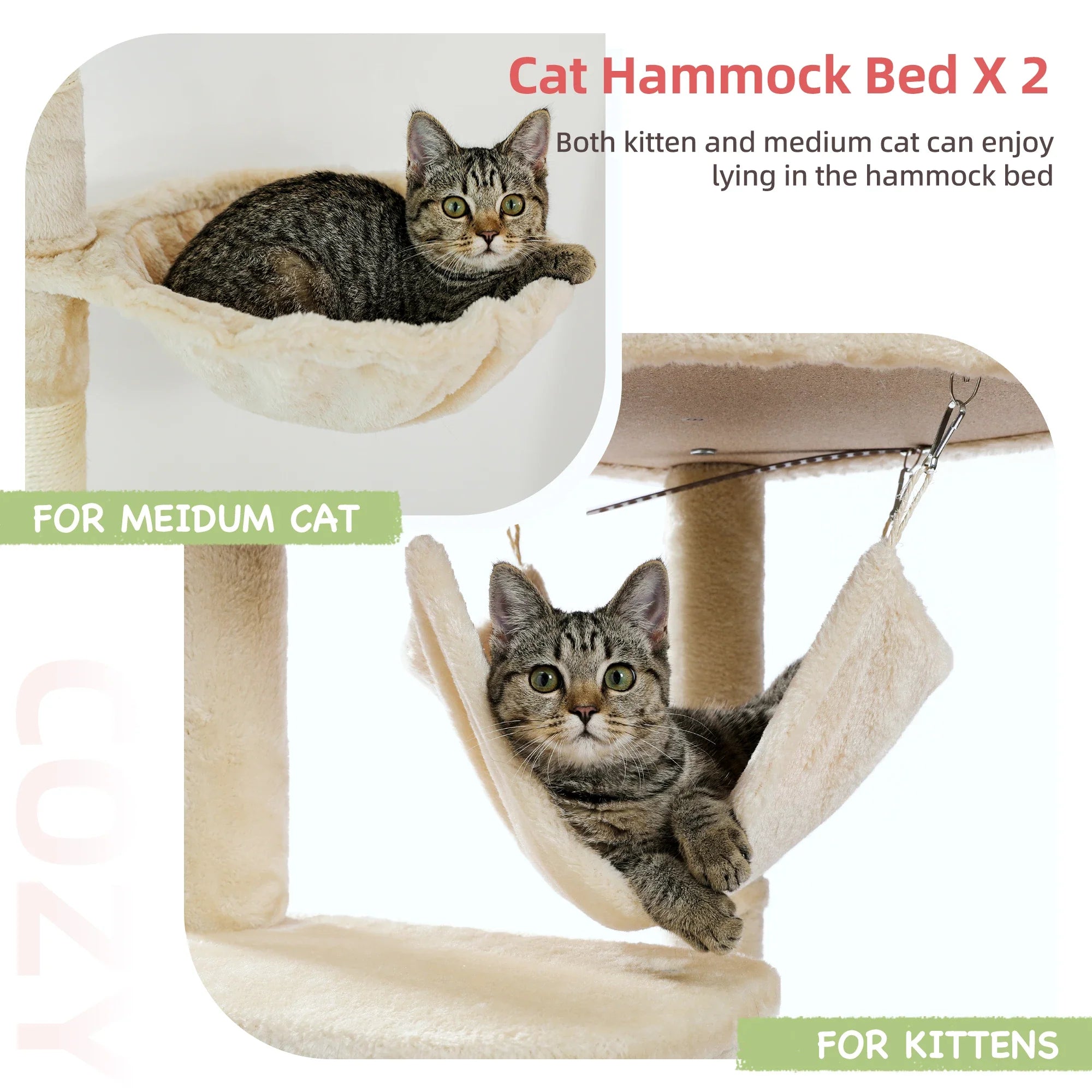 Modern Adjustable Cat Tree Tower 236-258cm Tall Climbing Cat House with Scratch Posts Perches Condo Hammock for Indoor Kittens