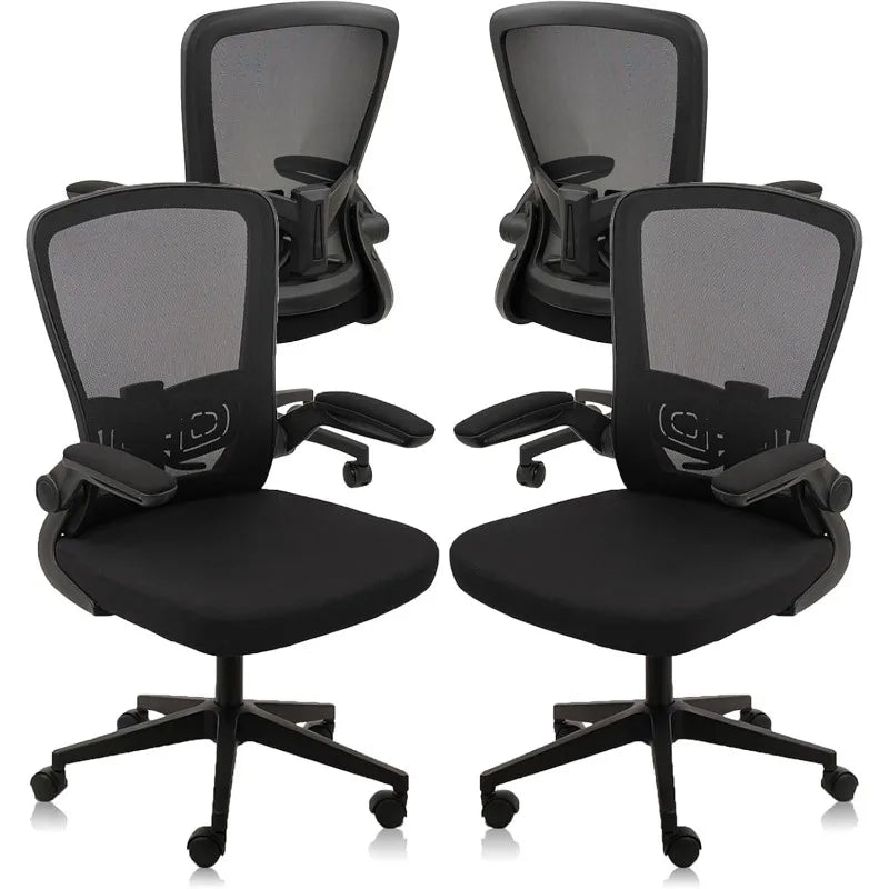 Desk Chairs with Wheels, Ergonomic Mesh Office Chair Adjustable Height and Swivel Lumbar Support  Chair with Flip Up Armrests