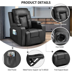 Recliner Chair, Leather Rocker with Heated Massage Ergonomic Lounge 360 Degree Swivel Single Sofa Seat Drink, Recliner Chair