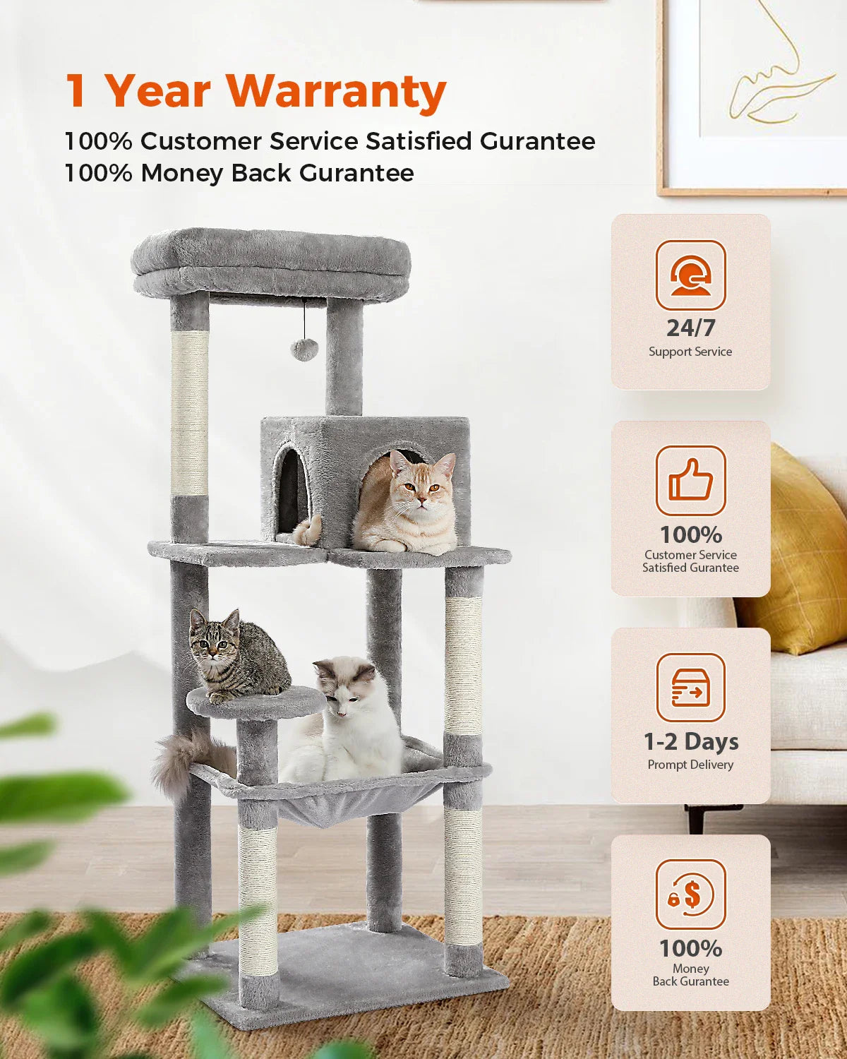 Multi-Level Cat Tree Tower with Condo Scratching Post for Cat Furniture House Cat Scratcher Cat Supplies Cat Toy