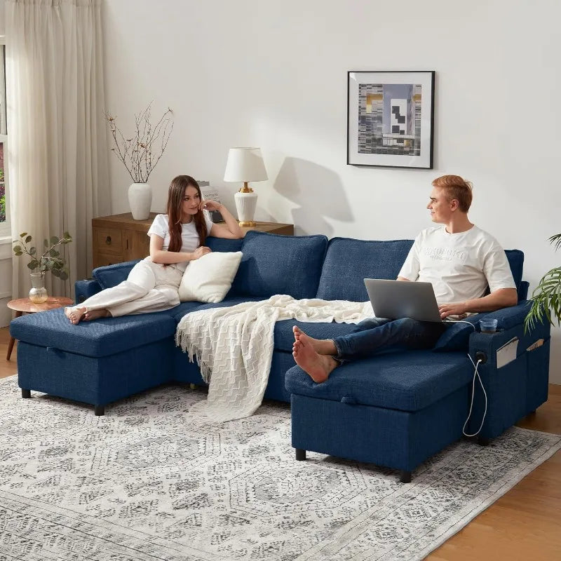 DURASPACE Sofa Bed Pull Out Couch Sleeper with Storage Chaise, with USB Charging Ports, Cup Holder