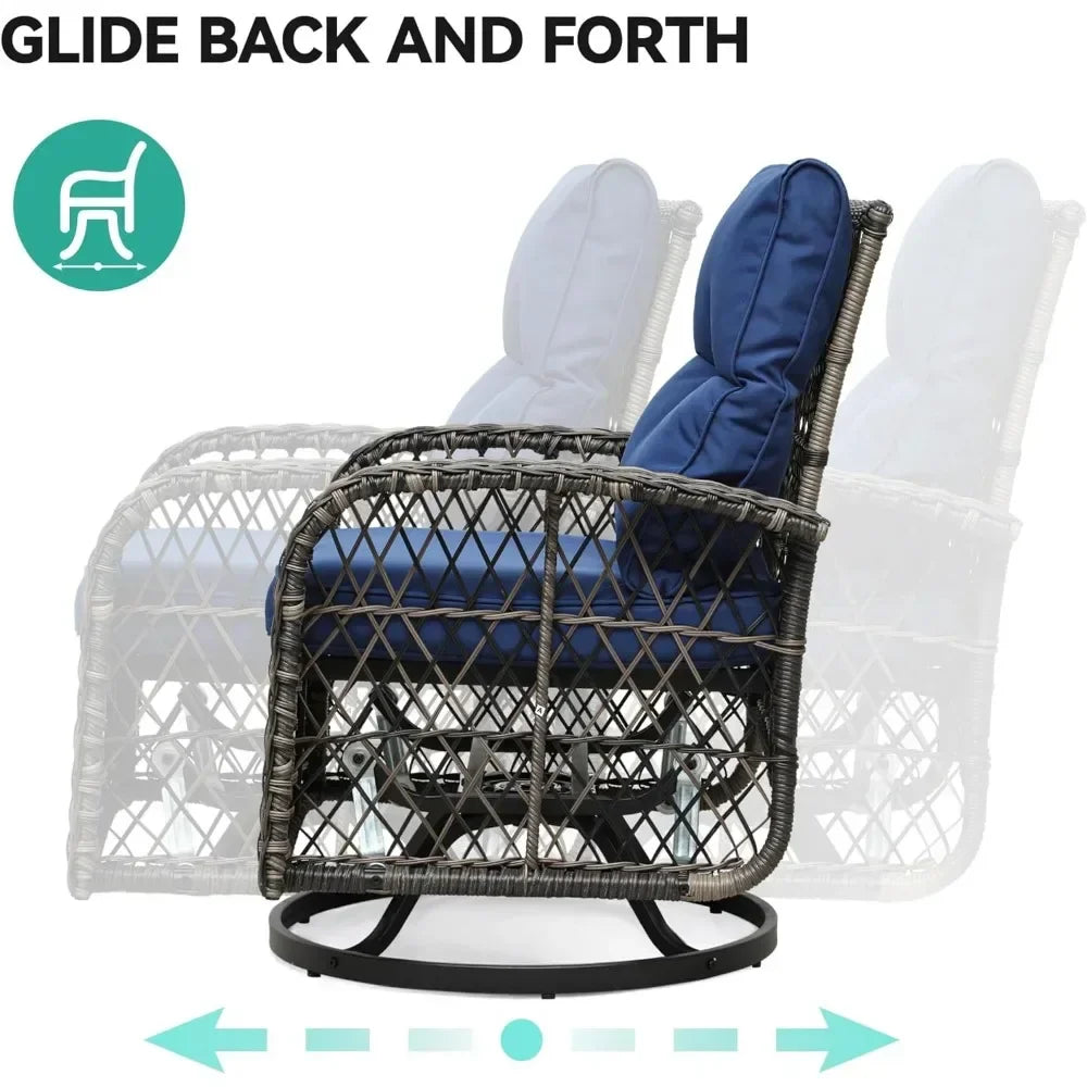 3-Piece Patio Outdoor Swivel Glider Rocker Wicker Bistro Rocking Furniture Conversation Chairs for Garden, Backyard