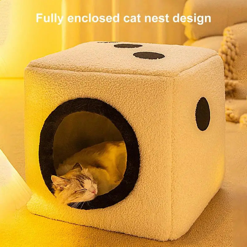 Winter Warm Cat Bed Dice Shape Foldable Cat House Cozy Kitten Lounger Cushion Soft Comfort Pet Deep Sleep Bed Pet Tent Cave Nest