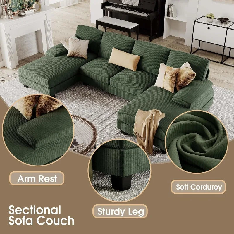 Furmax Sectional Couches for Living Room, U-Shaped Sofa Couch with Linen Fabric,4 Seat Sofa Set with Double Chaise for Apartment