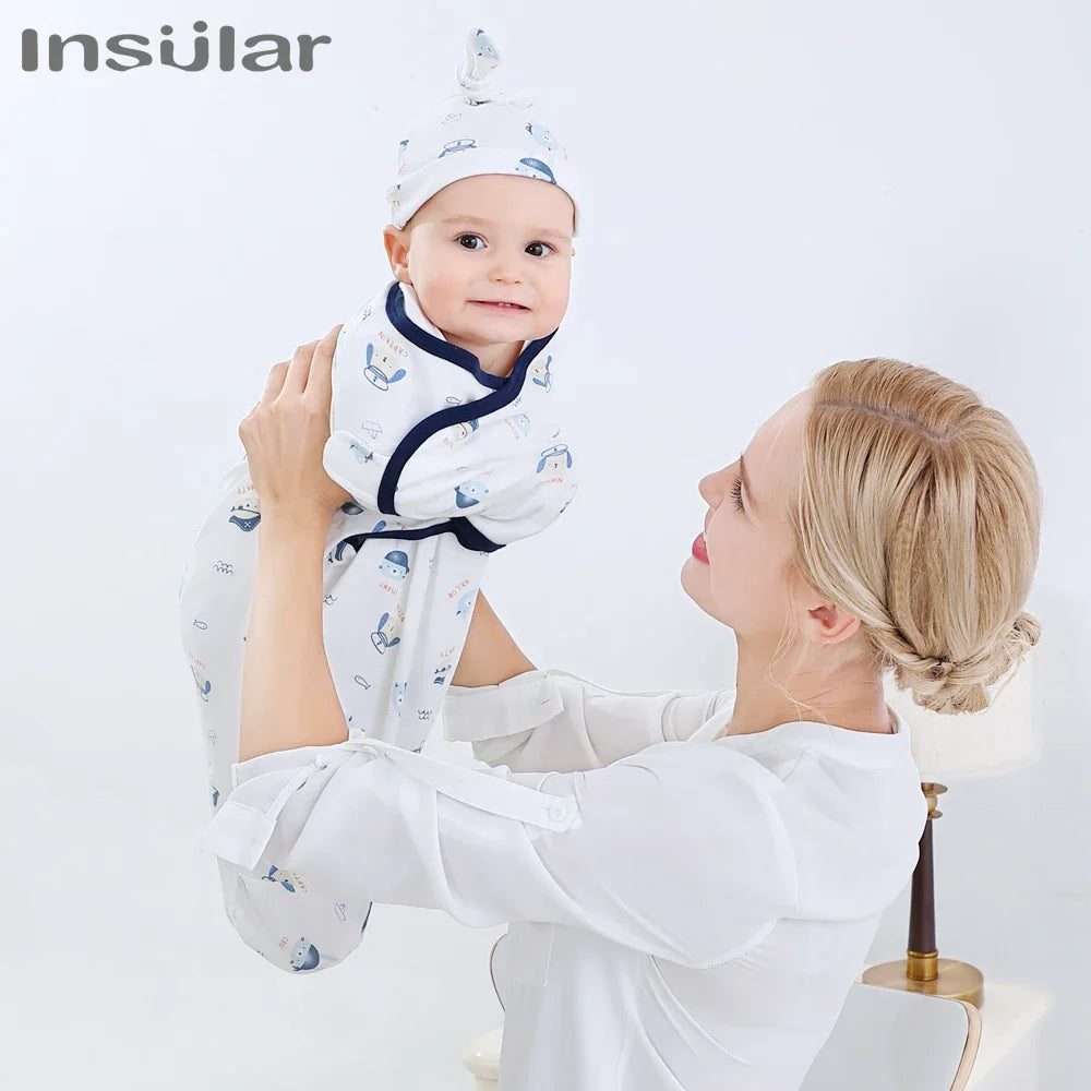 Insular Muslin Baby Swaddle Wrap Swaddle Baby Blanket With Cap Cocoon Cloth Set Newborn Envelope