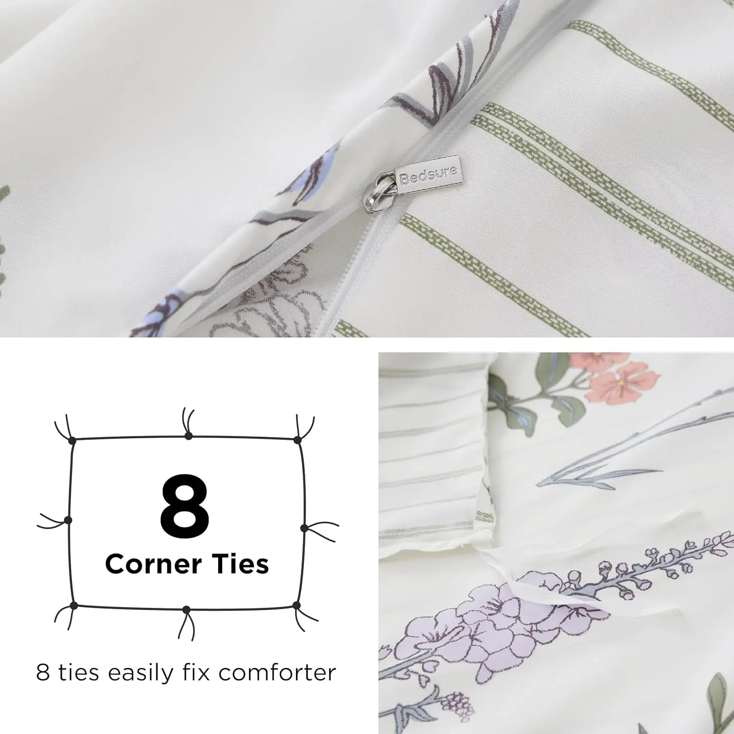 Bedsure Duvet Cover King Size - Reversible Cute Floral Duvet Cover Set with Zipper Closure, White Bedding Comforter Cover