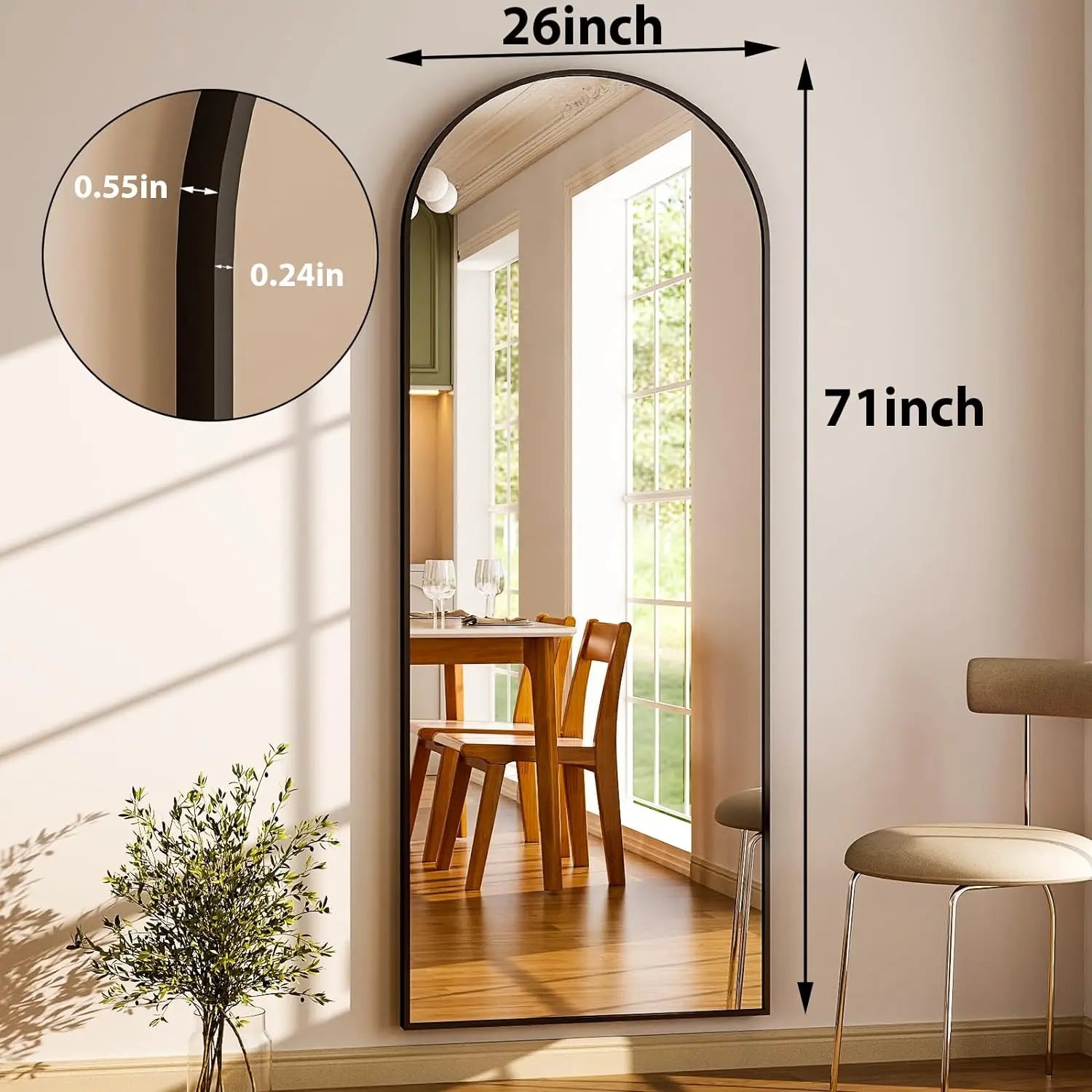 Modern Arched Full-Length Mirror, 71"x26" Arched Floor Mirror with Stand, Wall-Mounted Mirror for Bathroom, Dressing Room - Hang