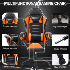 Ergonomic Gaming Chair with Footrest, PU Leather Video Game Chairs for Adults, Reclining Gamer Chair Office Chair