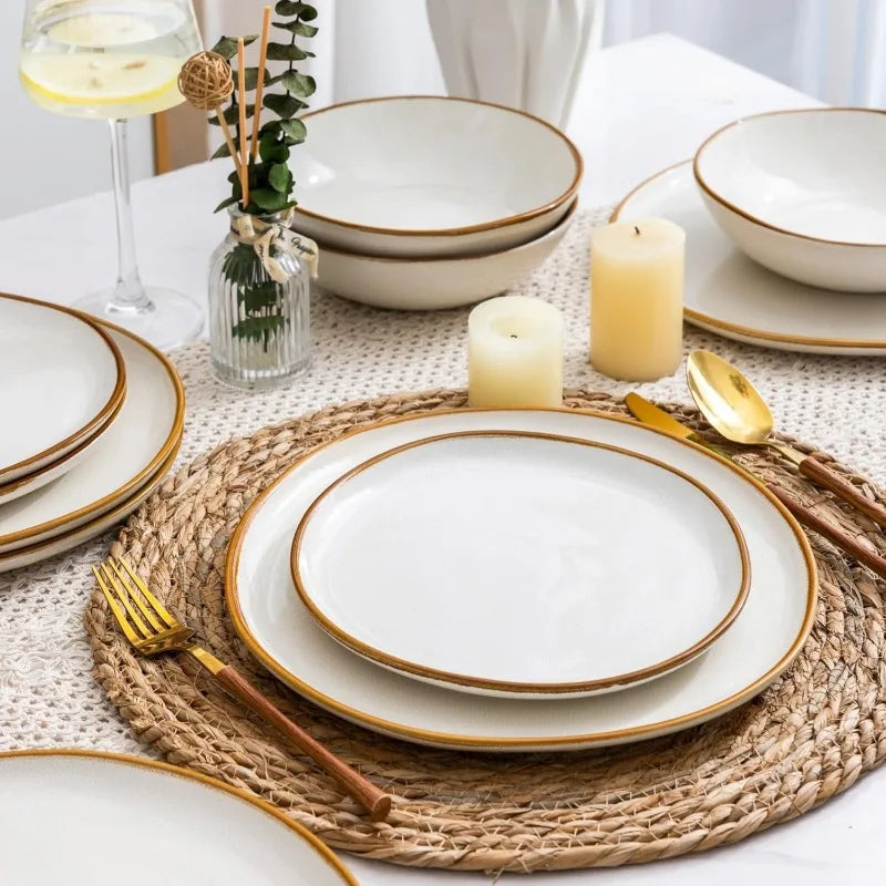 Ceramic Dinnerware Sets,Handmade Reactive Glaze Plates and Bowls Set,Highly Chip and Crack Resistant