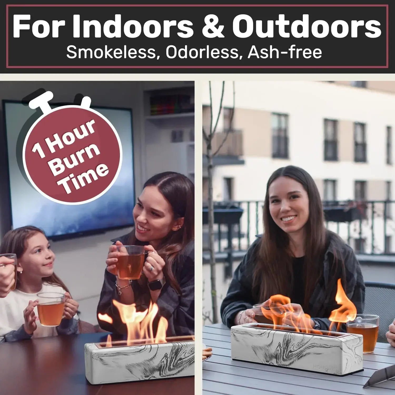 Tabletop Fire Pit - Concrete Outdoor & Indoor Fire Pit Tabletop, Smores Maker Kit, Table Top Firepit, Small Portable Mini Indoor