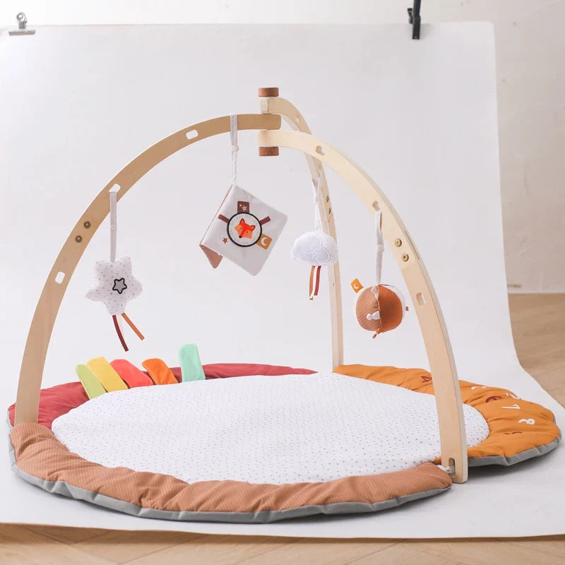 Baby Wooden Tripod Gym Frame Toddler Gym Activity Floewr Hanging Pendant Rattle Toys For Newborn Education Montessori Toys