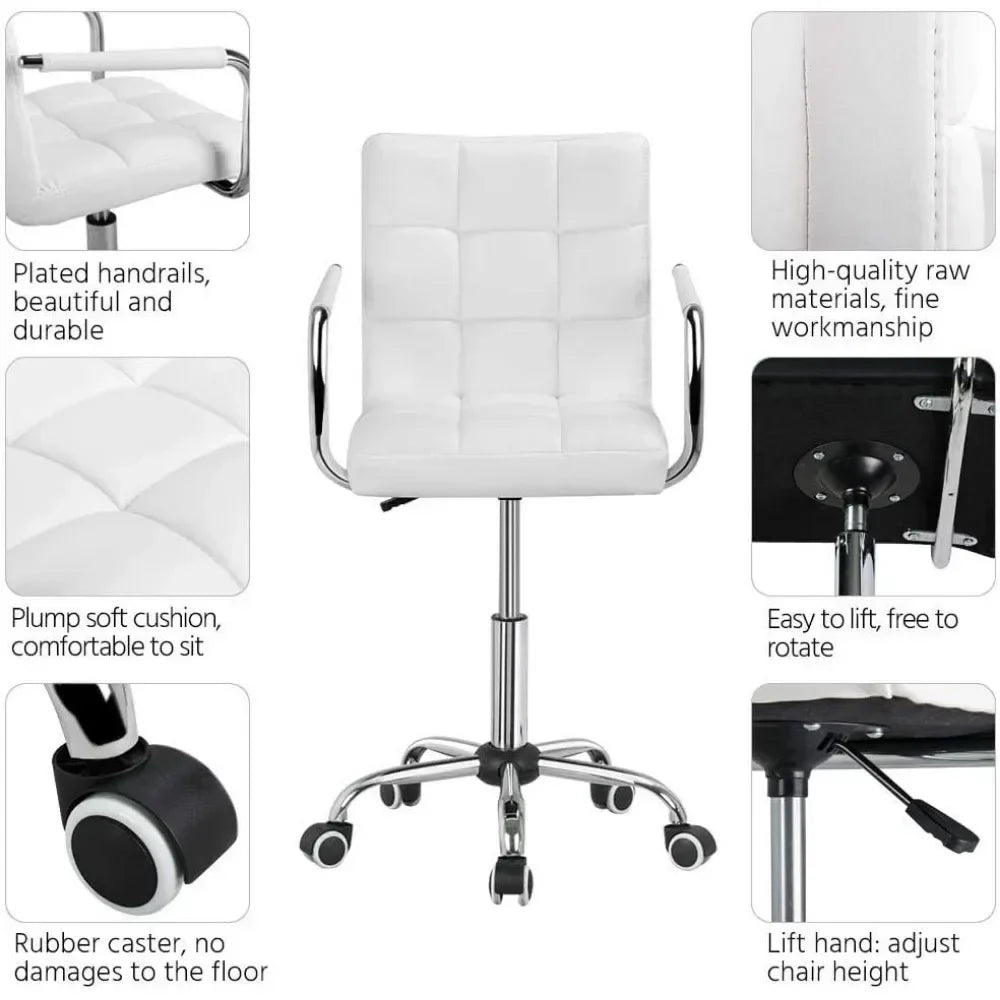 Desk Chairs with Wheels/Armrests Modern PU Leather Office Chair Midback Adjustable Home Computer Executive Chair 360 Swivel