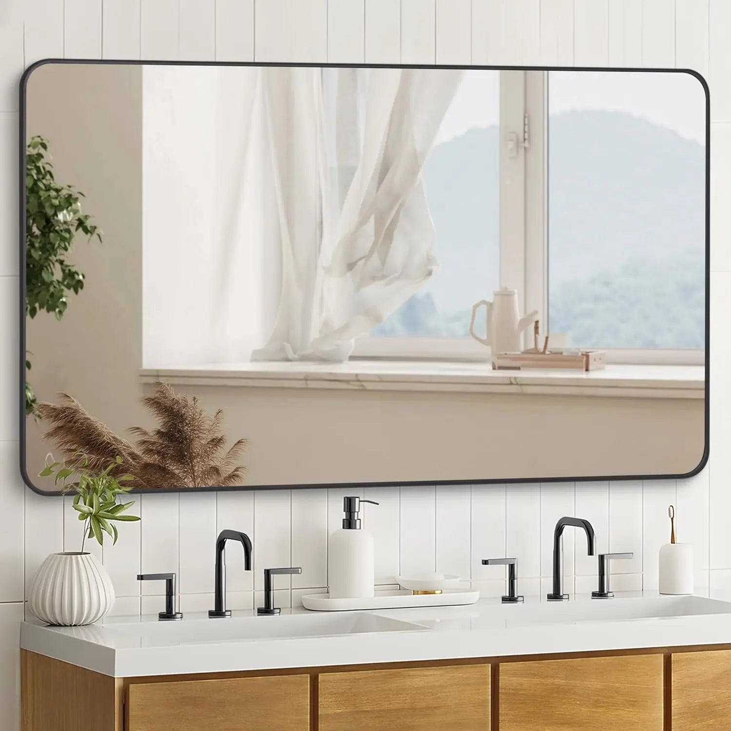 36" x 48"Bathroom Mirror, Matte Black Wall Mirror with Metal Frame