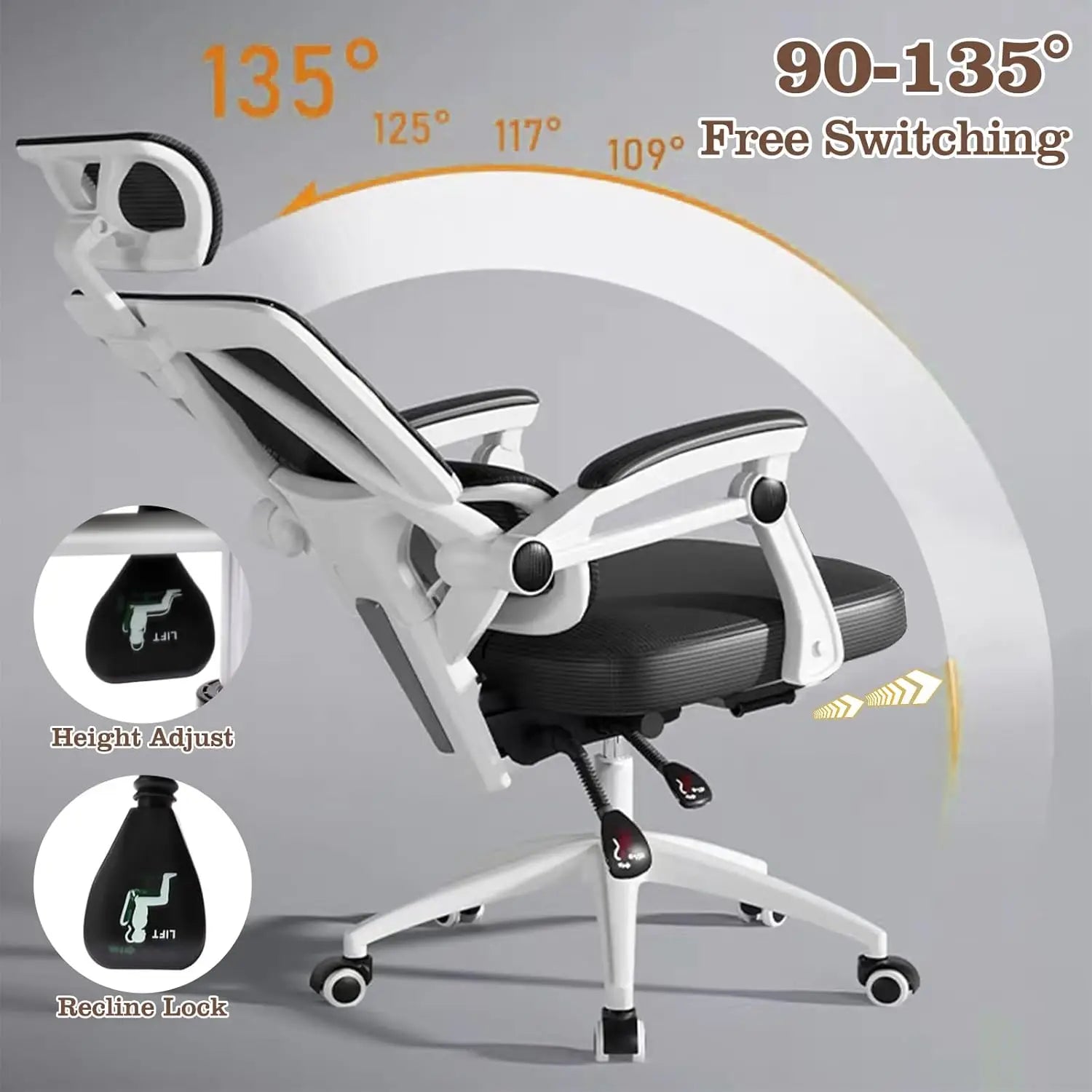 Ergonomic Home Office Chair Work Swivel Chairs with Wheels, Breathable Mesh Back Gaming Chair Adjustable Headrest