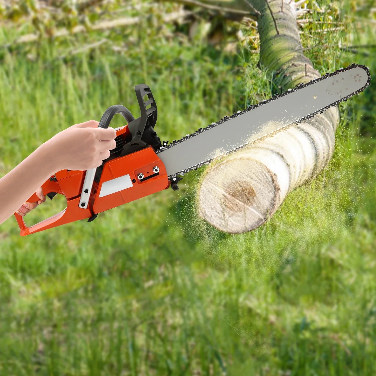 Gasoline Power Chain Saws 24 inch Guide Bar 2 Cycle 65/72cc Gas Chainsaw Farm Garden Cutting Wood Crankcase Hand Pull Start