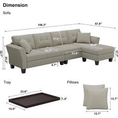 Convertible Sectional Couch Velvet L Shaped Sofa 4 Seat Sofa with Chaise L-Shaped Couches Reversible Sectional Sofa